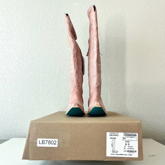 Lane LEXINGTON Over the Knee Womens Cowboy Boots 8 Pink Western Cowgirl Lace Up - Picture 14 of 15